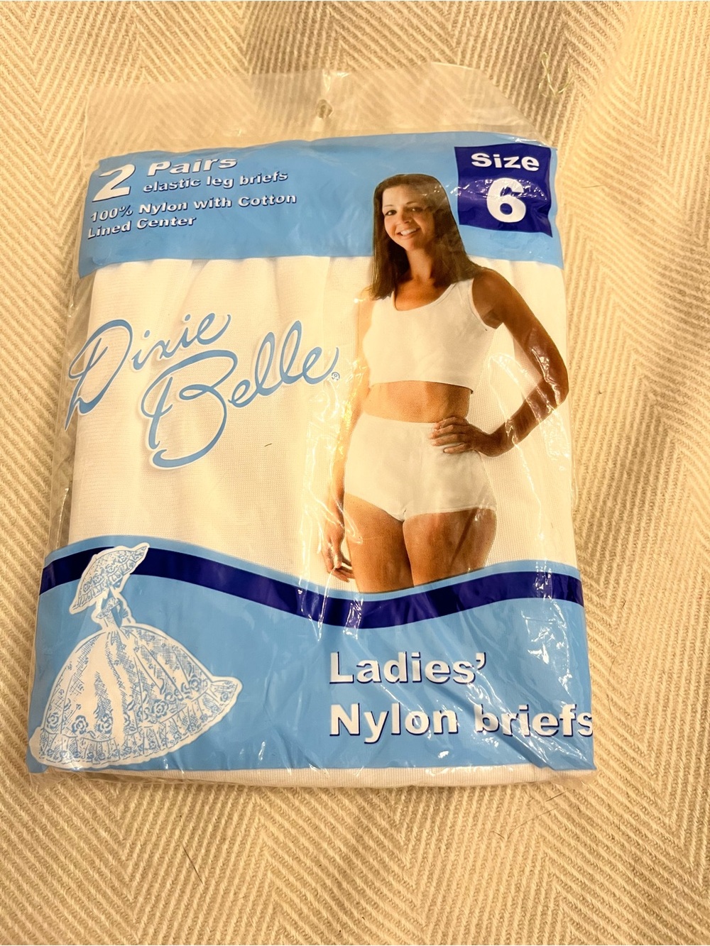 Dixie Belle Women’s Brief Panties Nylon/Cotton Solid White Size 6 2-Pack